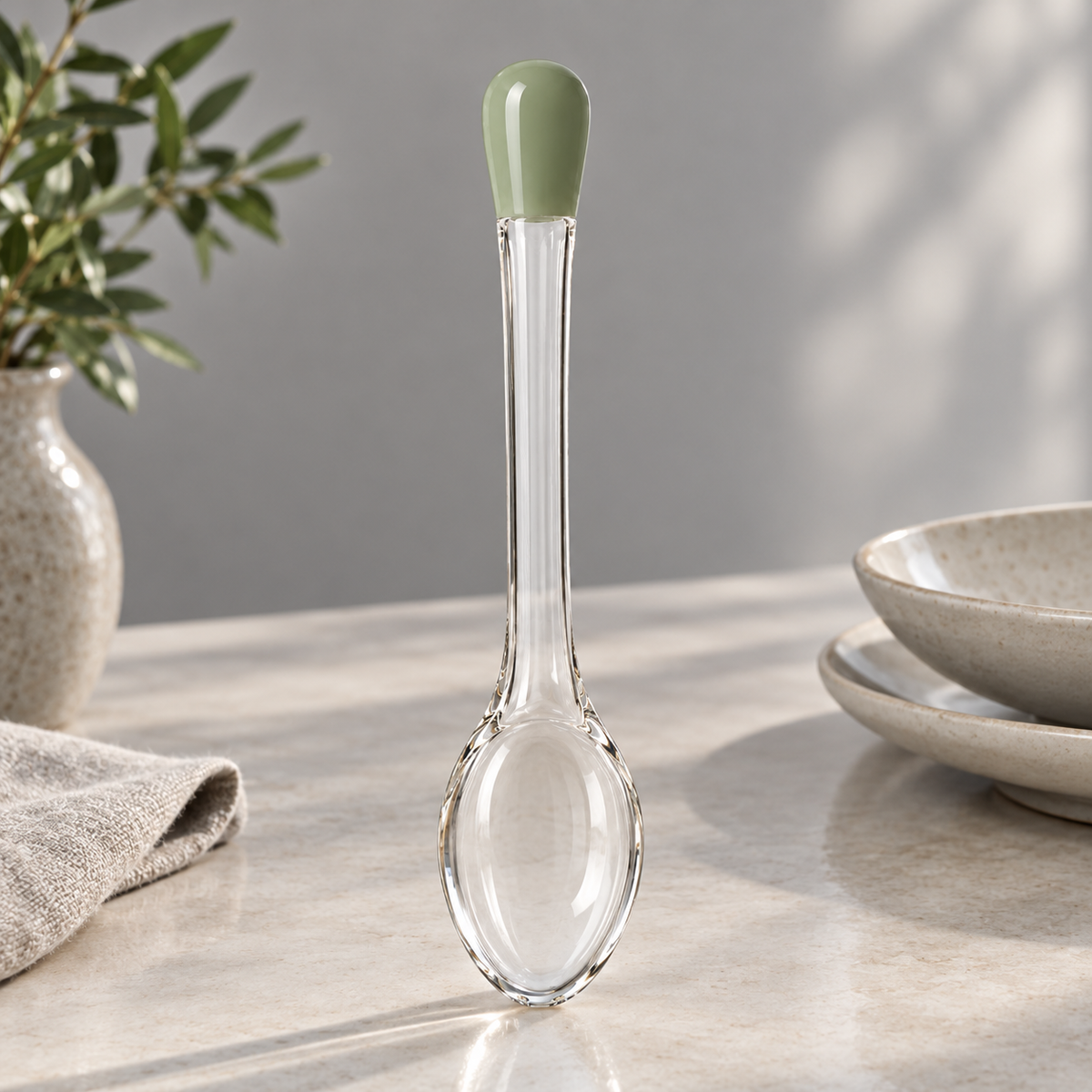 Elegant dining spoon with transparent bowl
