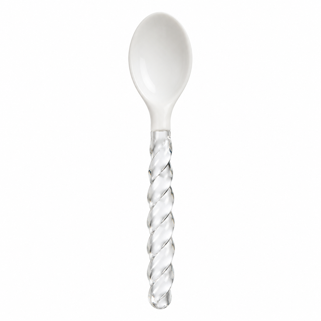 Elegant ceramic spoon with twisted glass handle