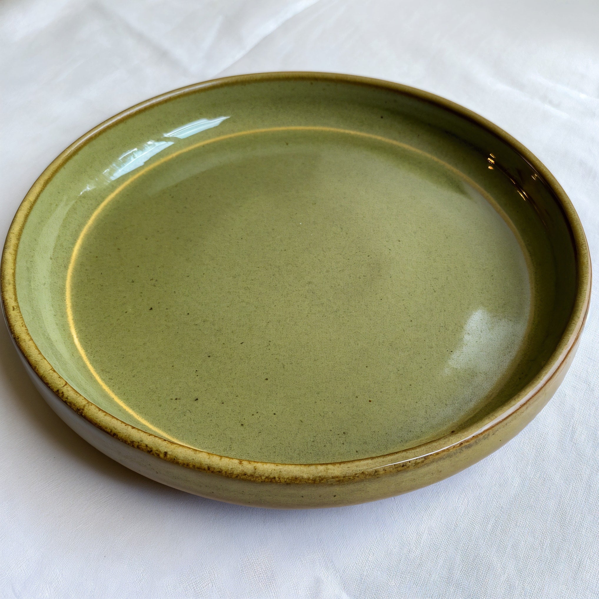 Remoxila Olive Green Plate — three-quarter angled view showing full top face and rim