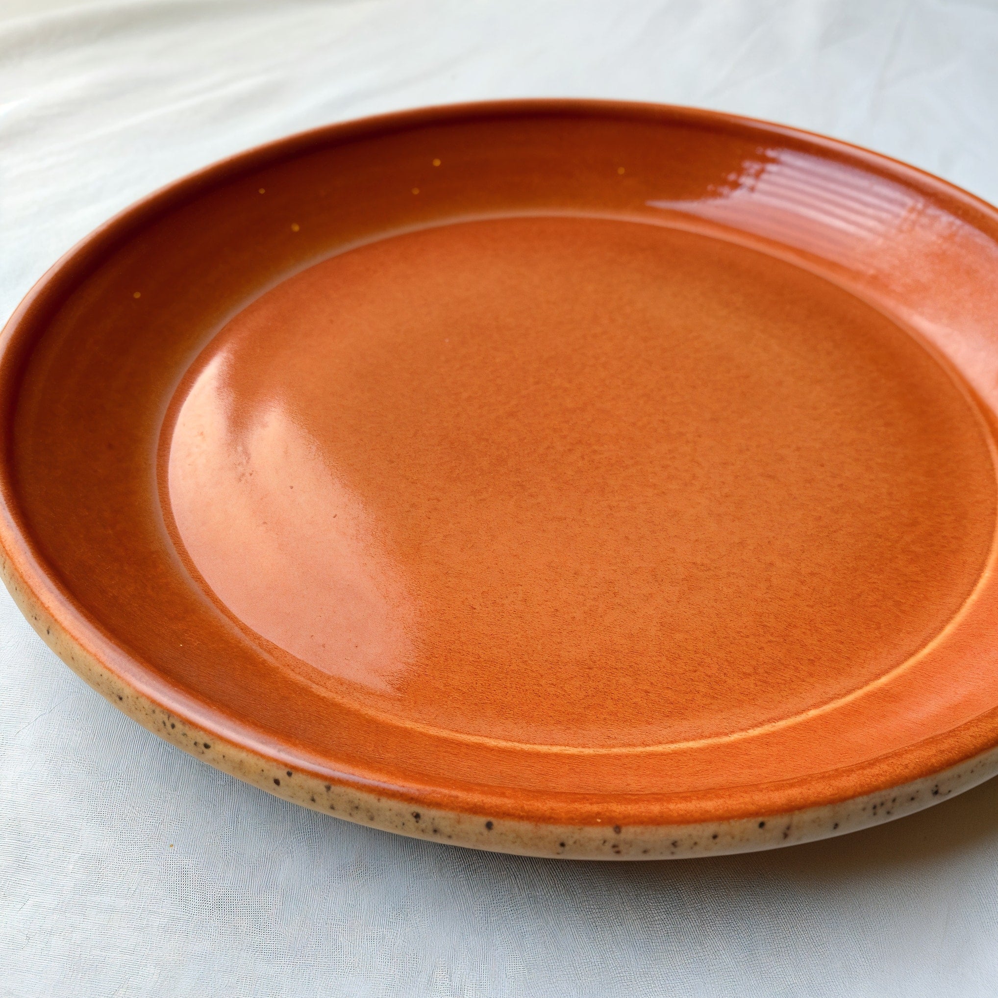Remoxila Sunset Orange Plate — three-quarter angled view showing full plate and rim