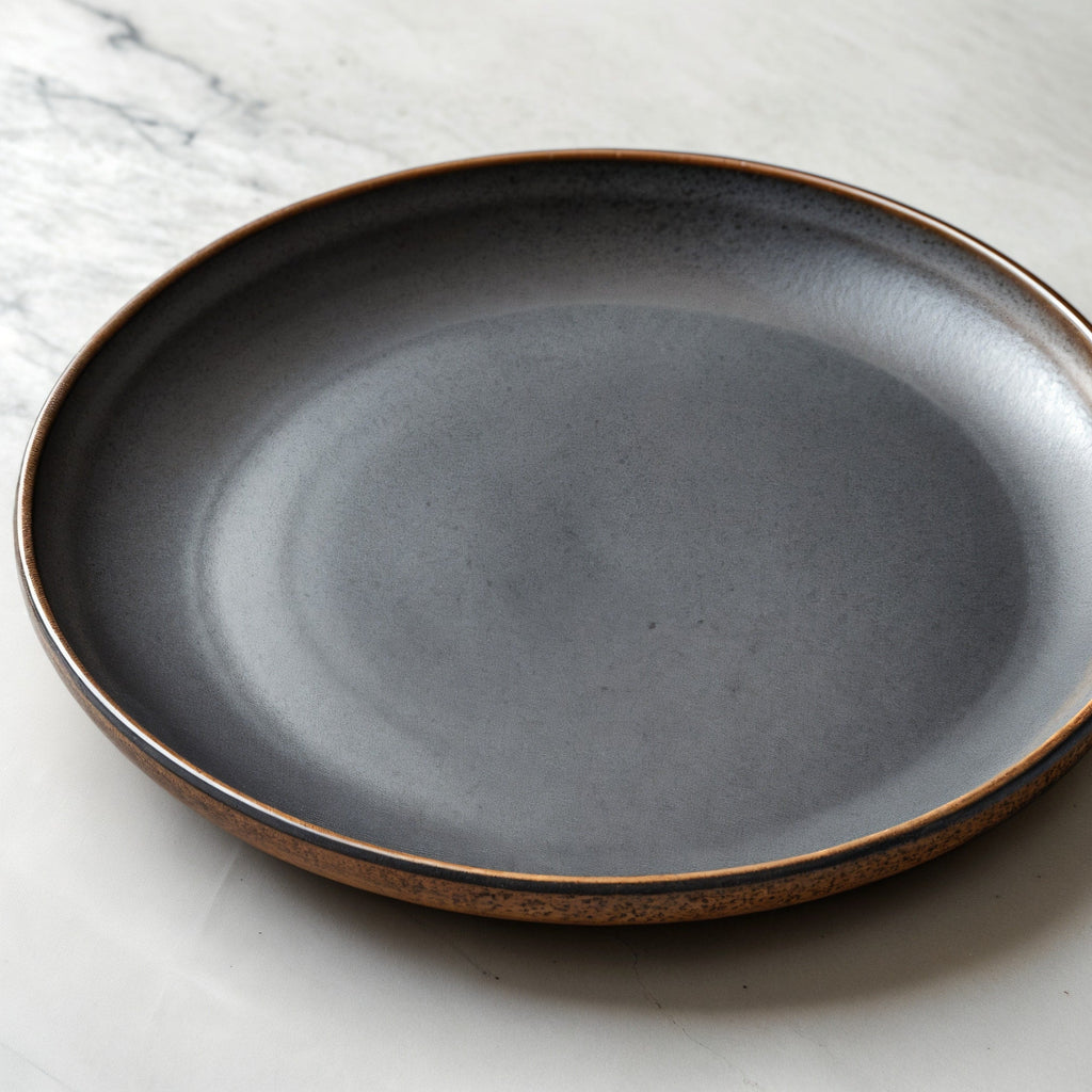 Remoxila Charcoal Black Stoneware Plate — three-quarter angled view showing full top face and rim