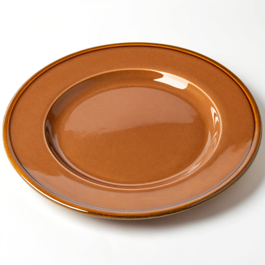 Remoxila Glossy Sandstone Plate — three-quarter angled view showing full top face and raised rim