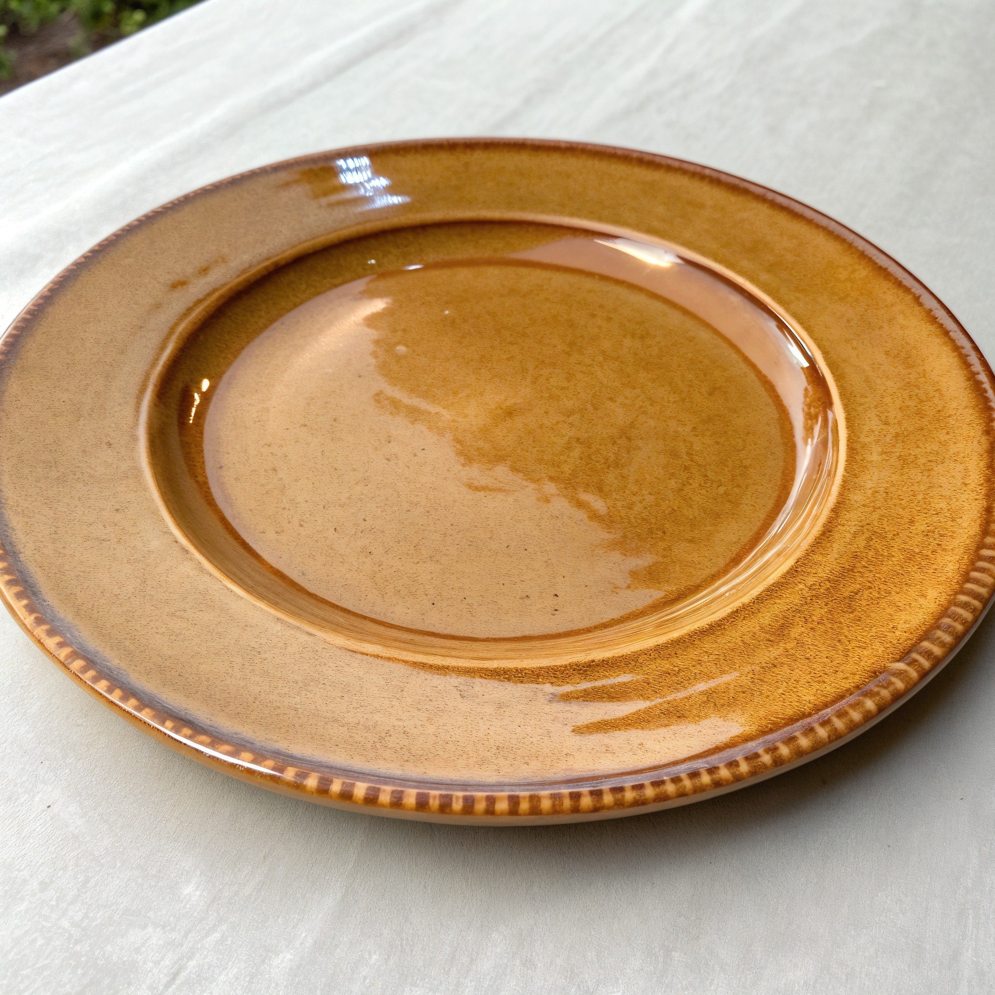 Remoxila Warm Honey Plate — three-quarter angled view showing full top face and raised rim