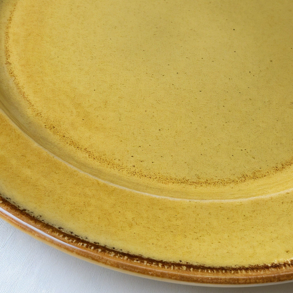 Remoxila Golden Yellow Stoneware Plate — macro rim detail showing raised rim and glaze pooling