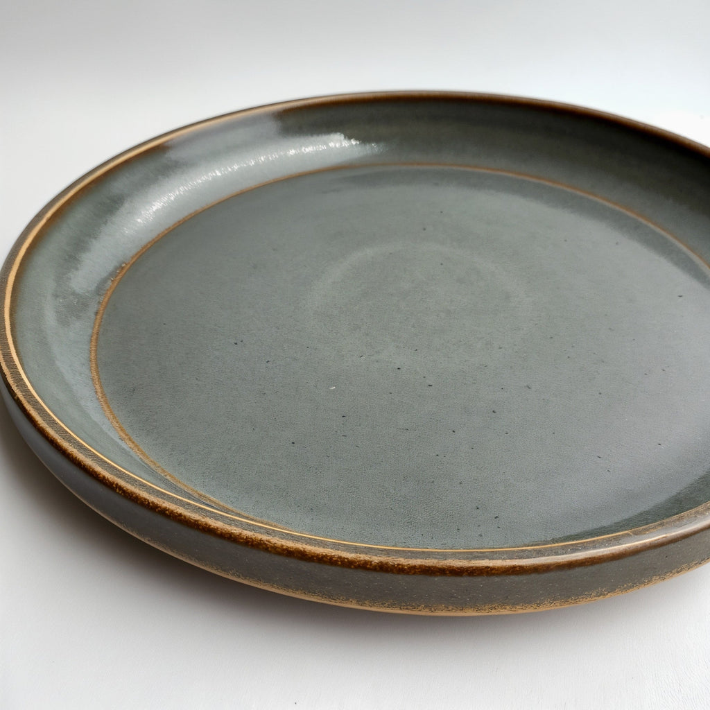 Remoxila Stormy Grey Plate — three-quarter angled view showing full top face and raised rim