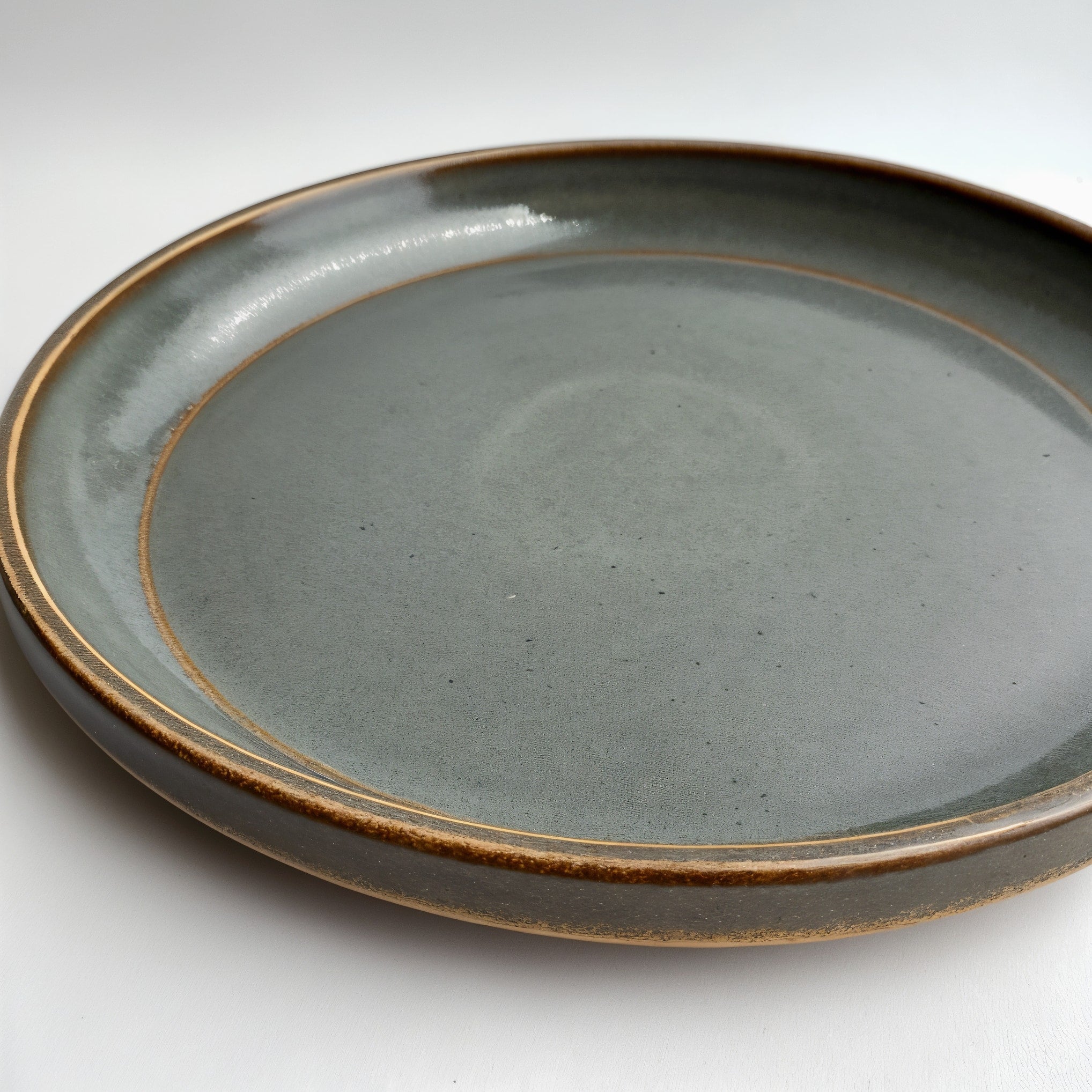 Remoxila Stormy Grey Plate — three-quarter angled view showing full top face and raised rim